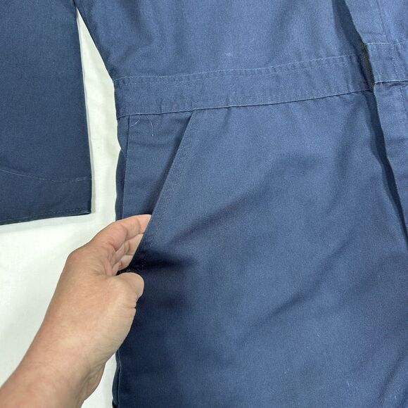 Vintage Roebucks Coverall Mens 50R Collared Snap Button Zip Pocket USA Blue - Picture 5 of 16
